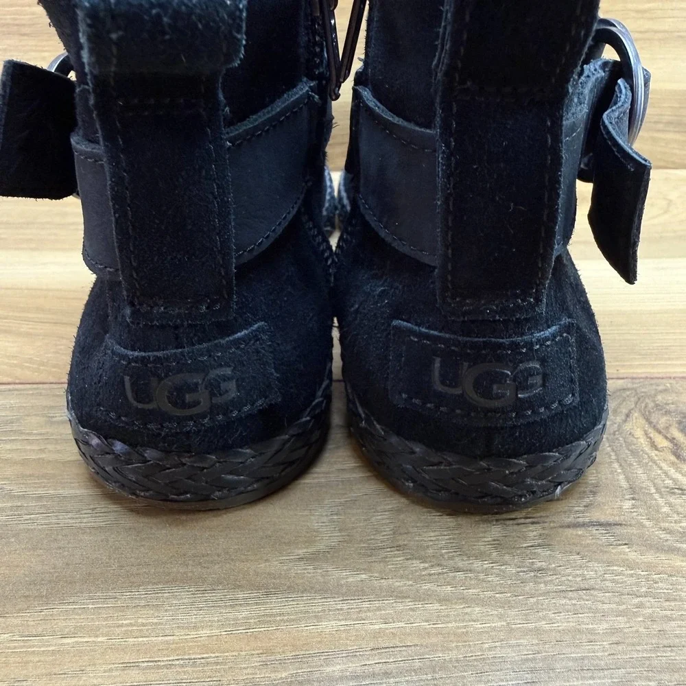 UGG Sloane Double Ring Ankle Boots Womens 7.5 Black Suede Braided Zipper
